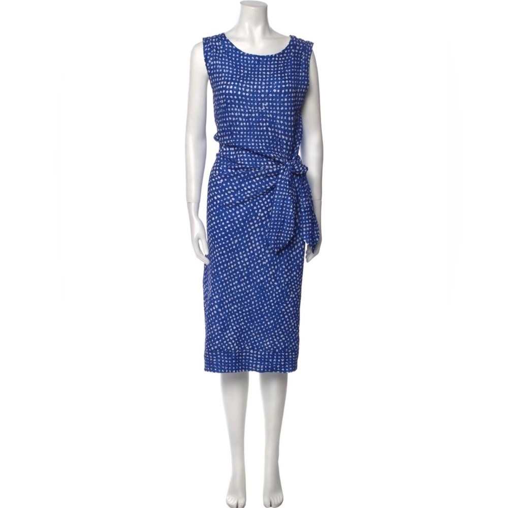 ADOLFO DOMINGUEZ Blue Polka Dot Sleeveless Dress / Size 36 or US 6 /